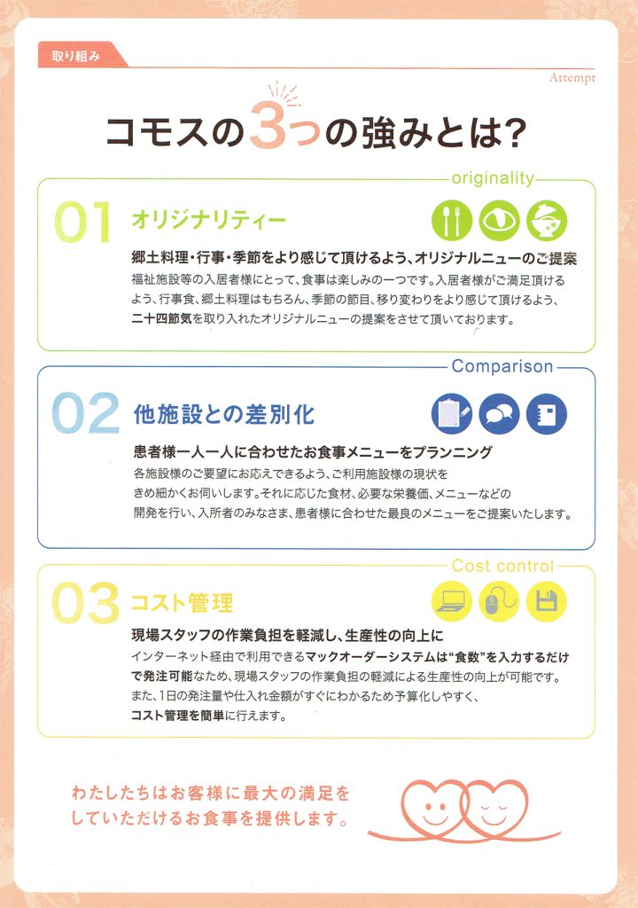 コモスの３つの強み
オリジナリティー
他施設との差別化
コスト管理